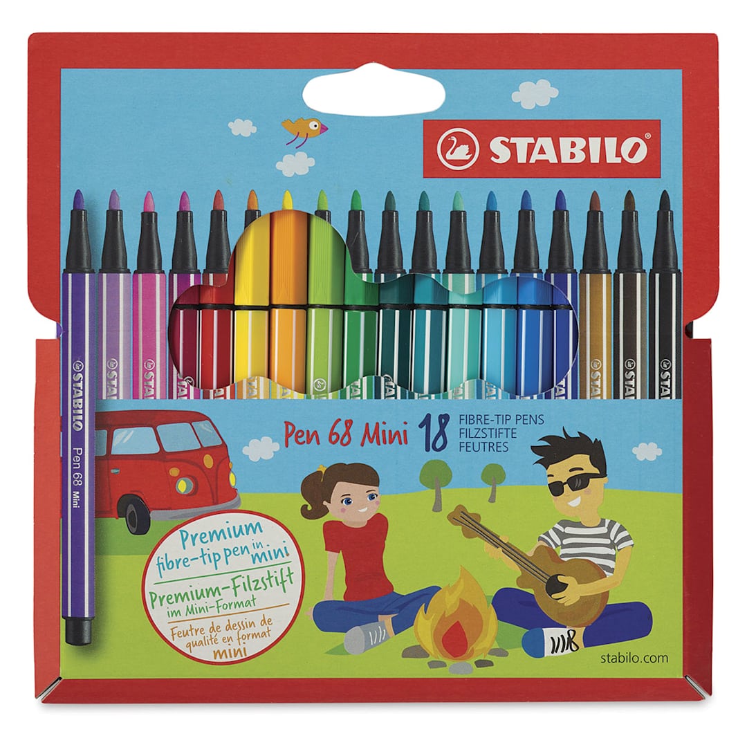 Open in modal - Stabilo Pen 68 Set - Front of package of set of 18 Mini Pens