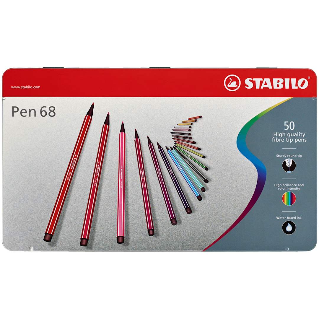 Open in modal - Stabilo Pen 68 Set - Set of 50, Tin Case, Assorted Colors front of package