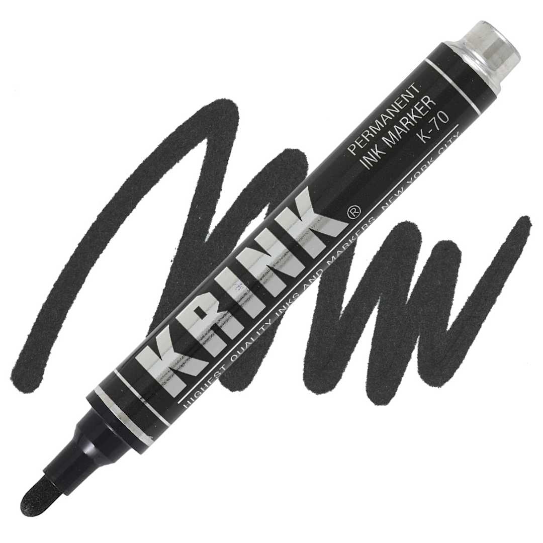 Open in modal - KRINK K-70 Permanent Ink Marker - Black, Bullet Tip marker and swatch