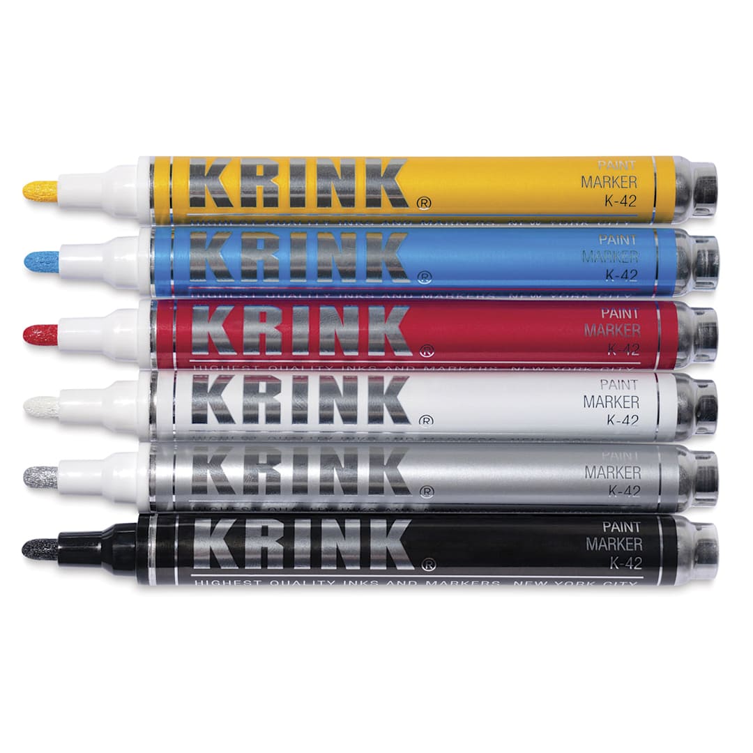 Open in modal - Krink K-42 Paint Markers and Sets - Components of 6 pc set shown horizontally with caps removed