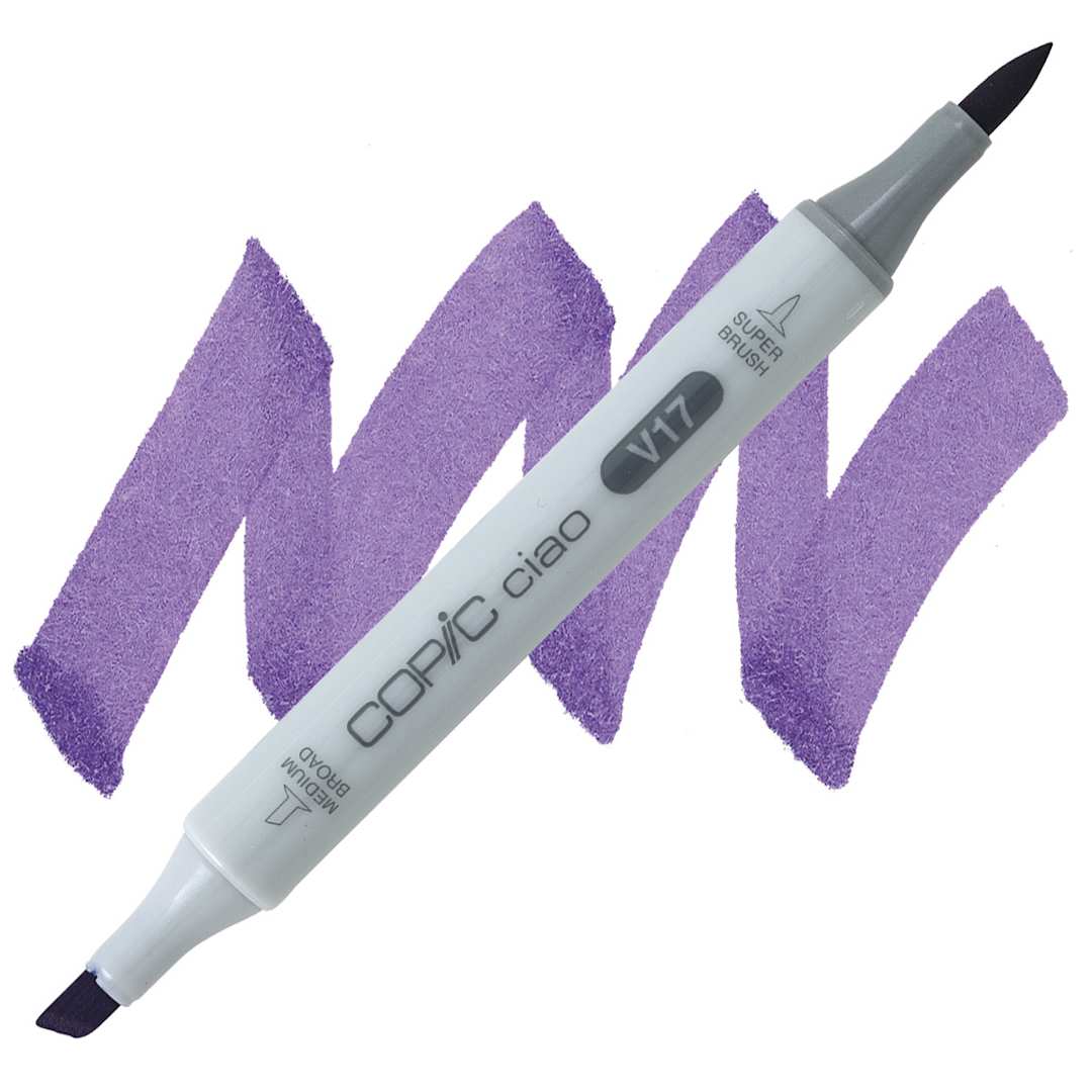 Open in modal - Copic Ciao Double Ended Marker - Amethyst V17 marker and swatch