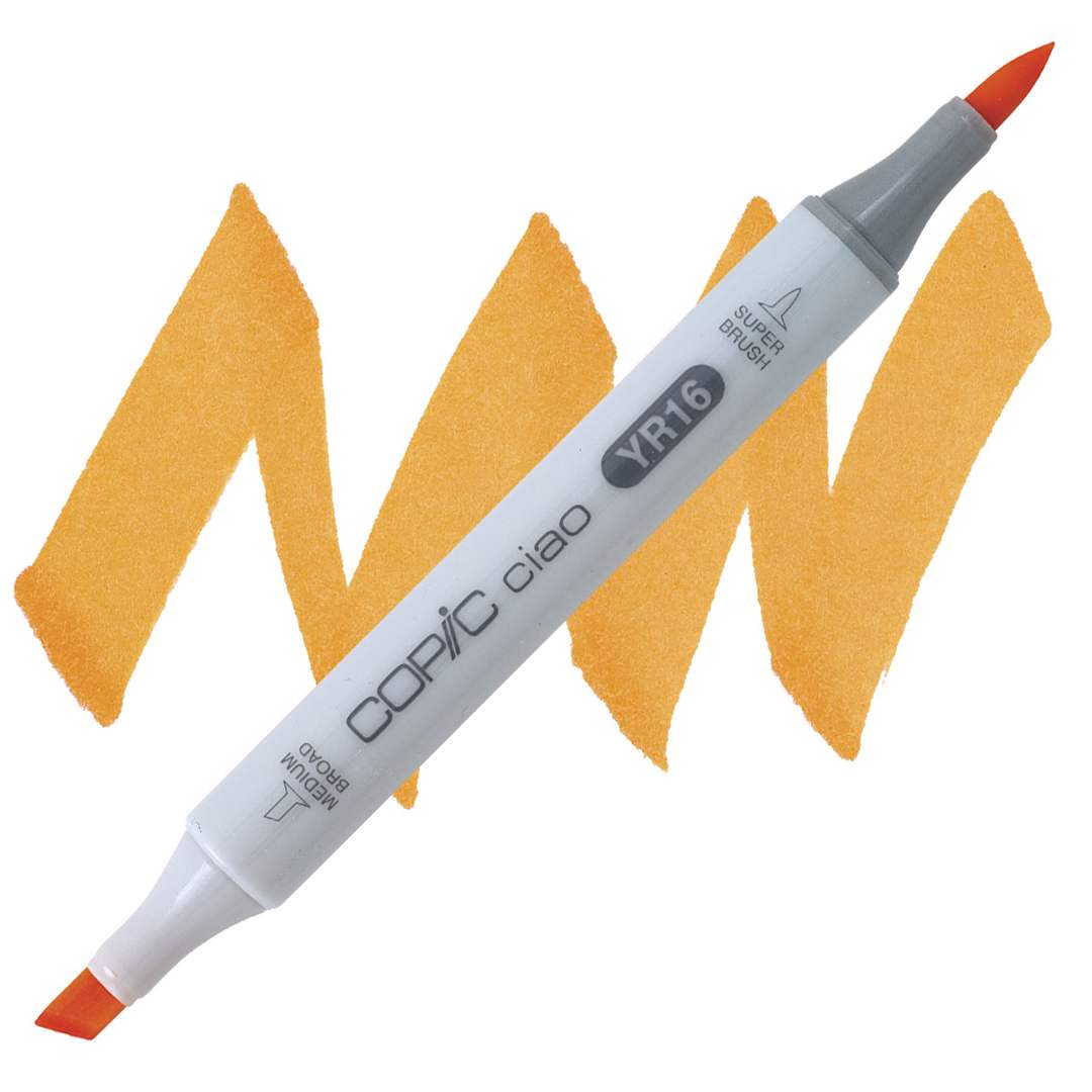 Open in modal - Copic Ciao Double Ended Marker - Apricot YR16 marker and swatch