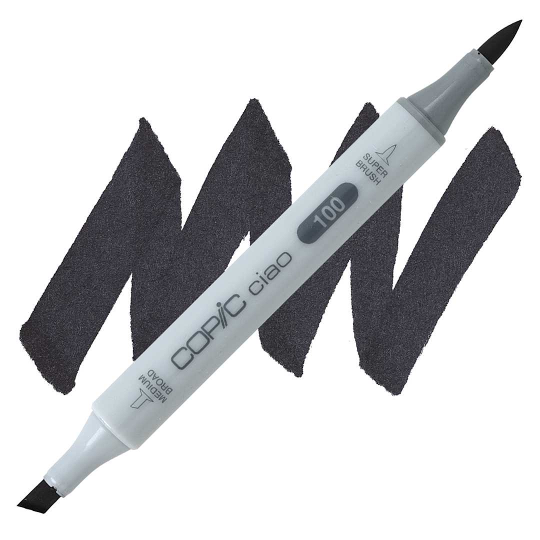 Open in modal - Copic Ciao Double Ended Marker - Black 100 marker and swatch