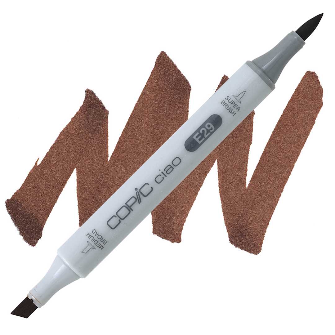 Open in modal - Copic Ciao Double Ended Marker - Burnt Umber E29 marker and swatch