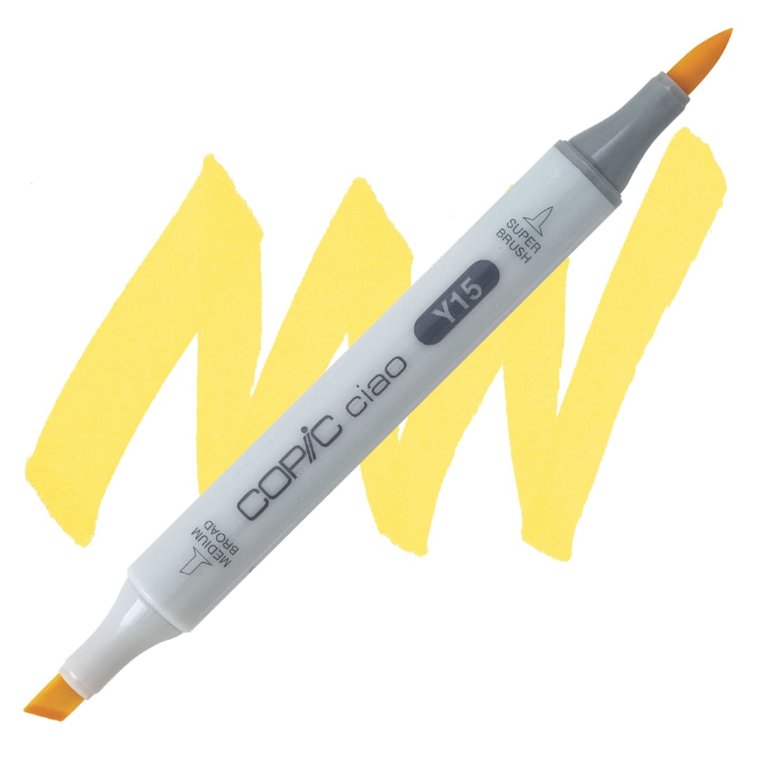 Open in modal - Copic Ciao Double Ended Marker - Cadmium Yellow Y15 marker and swatch