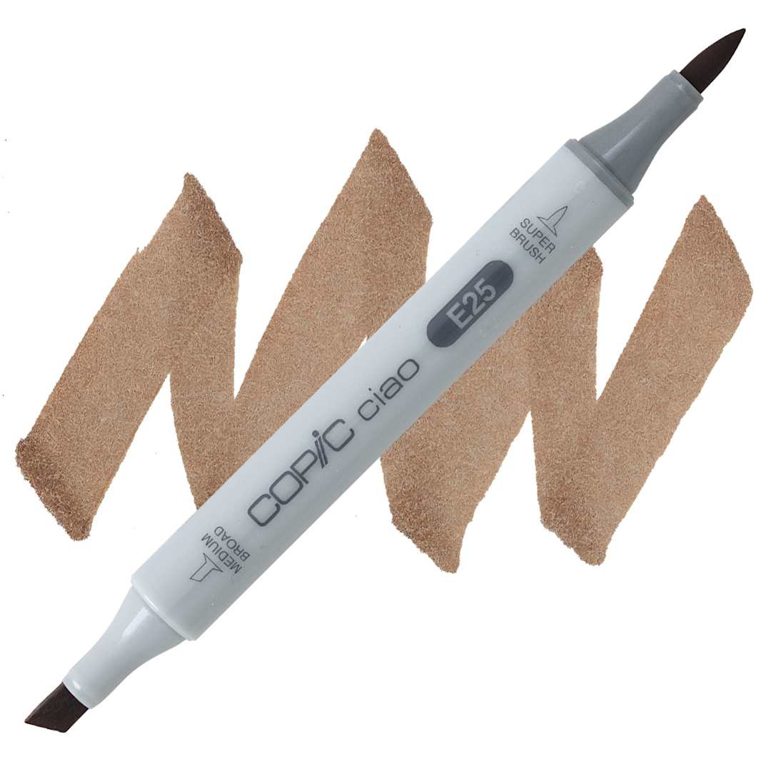 Open in modal - Copic Ciao Double Ended Marker - Caribe Cocoa E25 marker and swatch
