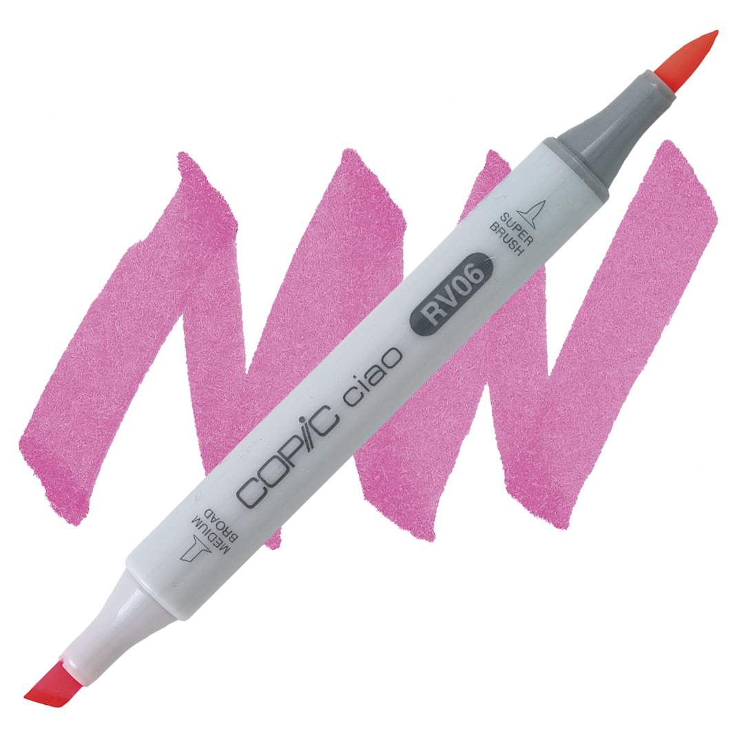 Open in modal - Copic Ciao Double Ended Marker - Cerise RV06 marker and swatch