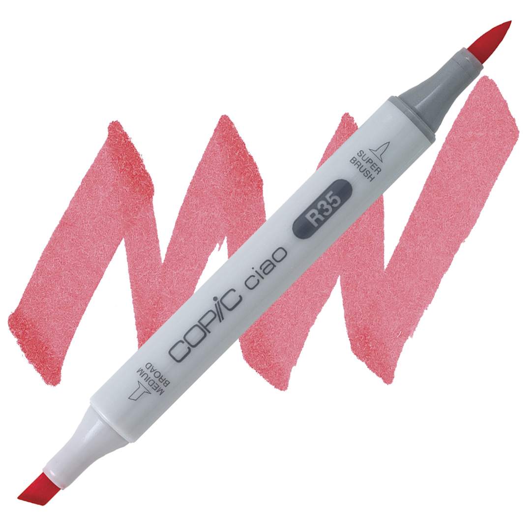 Open in modal - Copic Ciao Double Ended Marker - Coral R35 marker and swatch