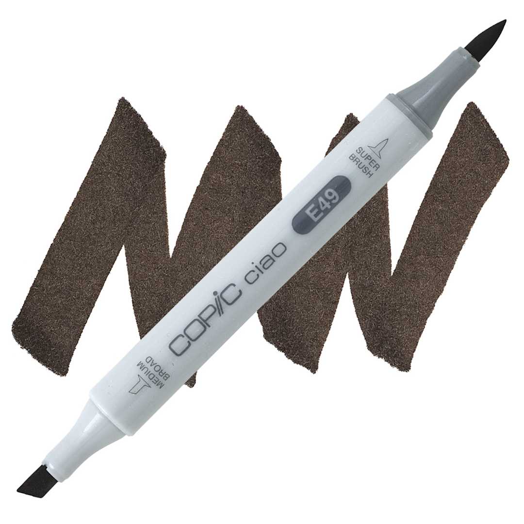 Open in modal - Copic Ciao Double Ended Marker - Dark Bark E49 marker and swatch
