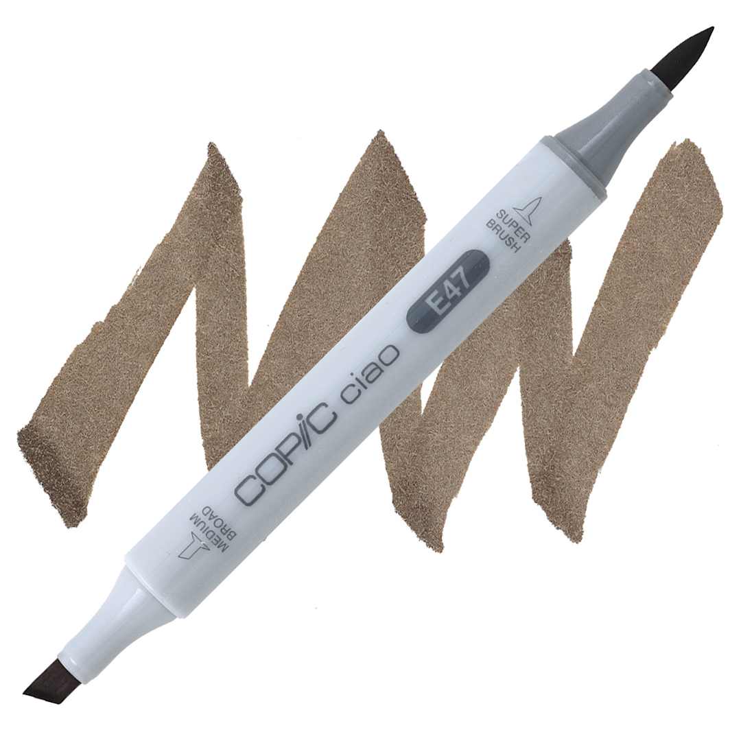 Open in modal - Copic Ciao Double Ended Marker - Dark Brown E47 marker and swatch