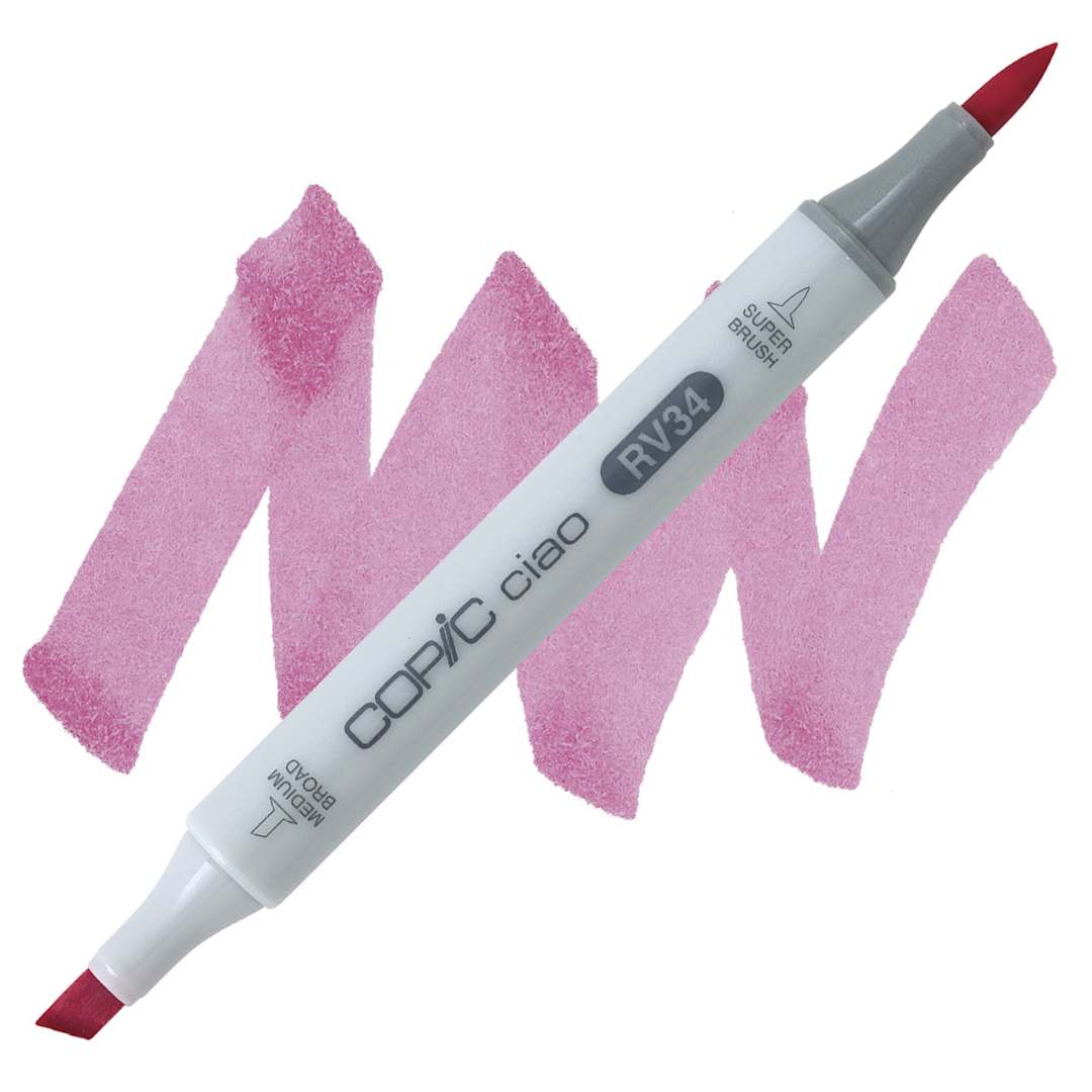 Open in modal - Copic Ciao Double Ended Marker - Dark Pink RV34 marker and swatch