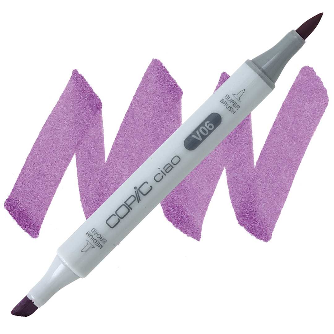 Open in modal - Copic Ciao Double Ended Marker - Lavender V06 marker and swatch