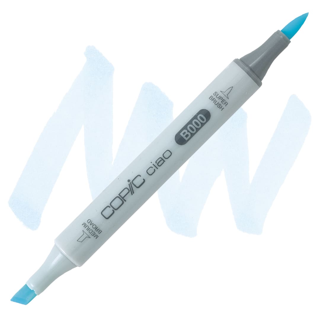 Open in modal - Copic Ciao Double Ended Marker - Pale Porcelain Blue B000 marker and swatch