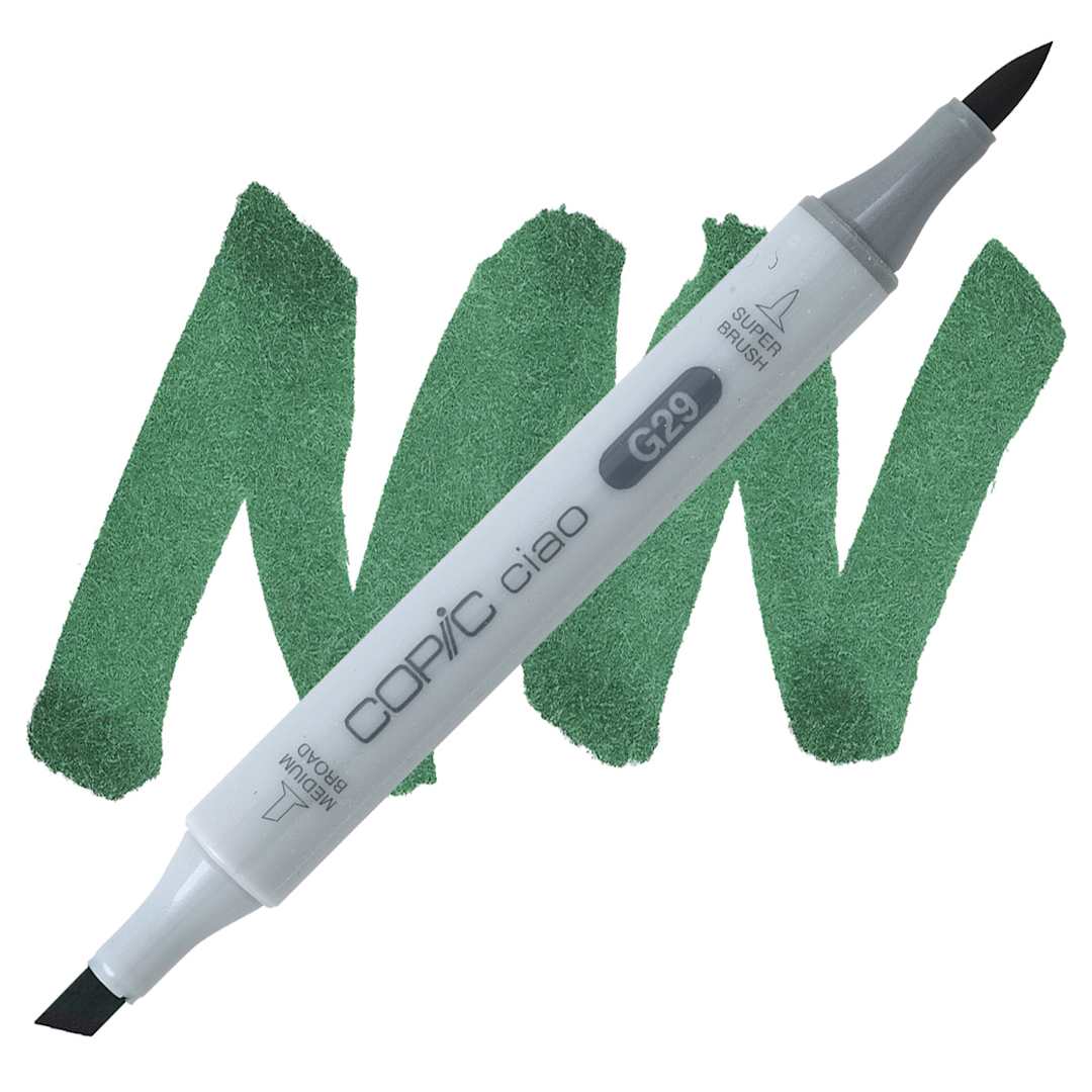 Open in modal - Copic Ciao Double Ended Marker - Pine Tree Green G29 marker and swatch