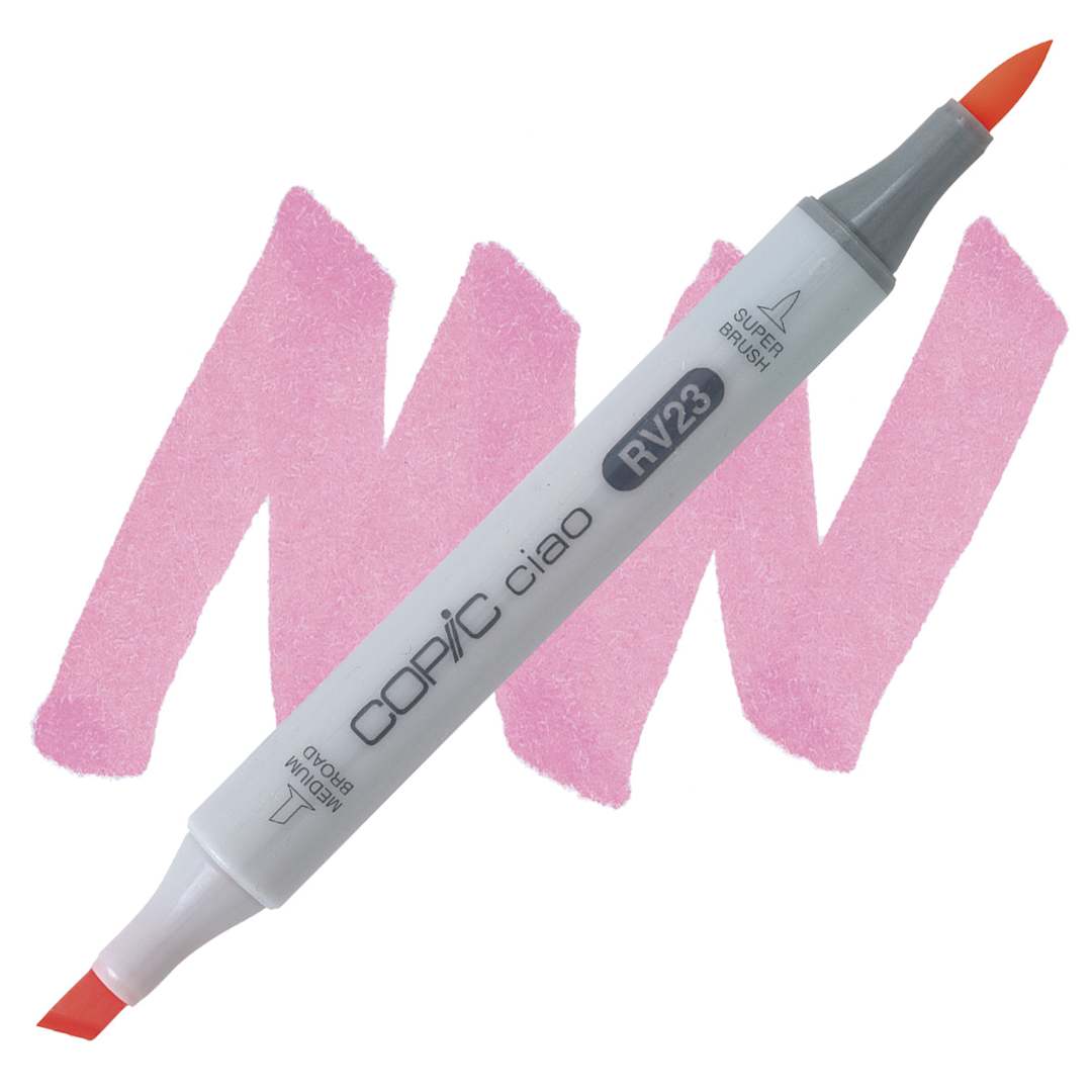 Open in modal - Copic Ciao Double Ended Marker - Pure Pink RV23 marker and swatch