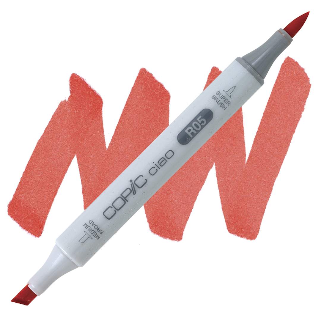 Open in modal - Copic Ciao Double Ended Marker - Salmon Red R05 marker and swatch