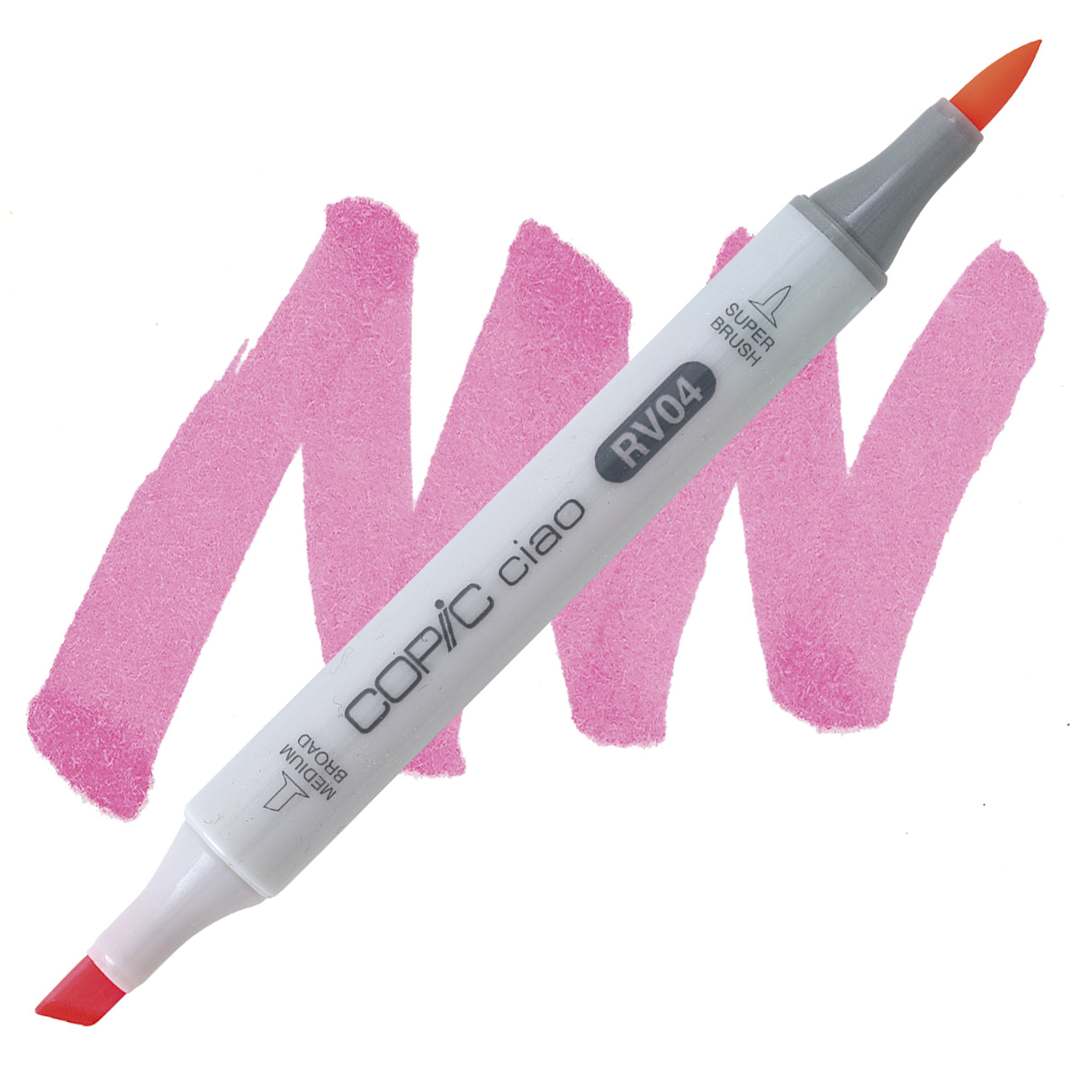 Open in modal - Copic Ciao Double Ended Marker - Shock Pink RV04 marker and swatch