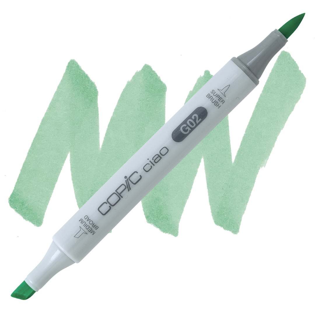 Open in modal - Copic Ciao Double Ended Marker - Spectrum Green G02 marker and swatch