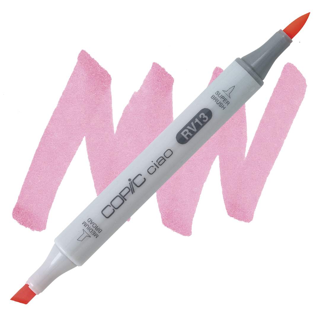 Open in modal - Copic Ciao Double Ended Marker - Tender Pink RV13 marker and swatch