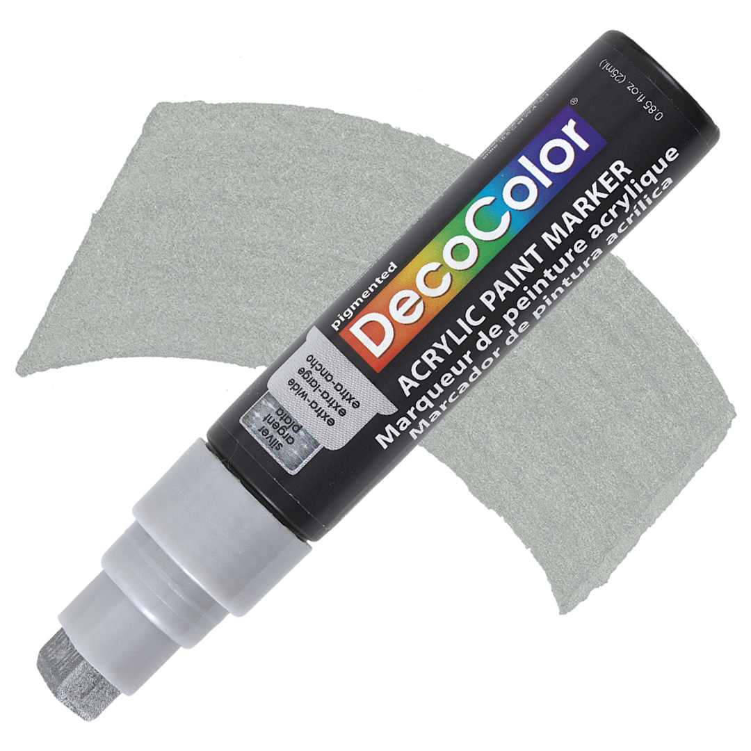 Open in modal - Decocolor Acrylic Jumbo Paint Marker - Silver marker and swatch