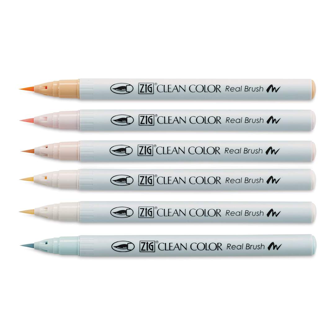 Open in modal - Kuretake Zig Clean Color Real Brush Pens - Portrait Colors I, Set of 6 (set contents)