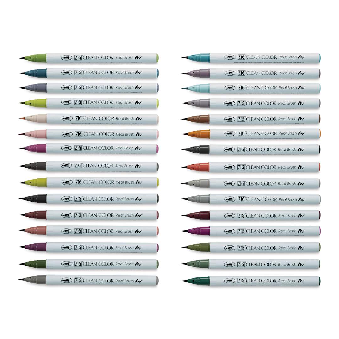Open in modal - Kuretake Zig Clean Color Real Brush Pens - Assorted Colors, Set of 30 (set contents)