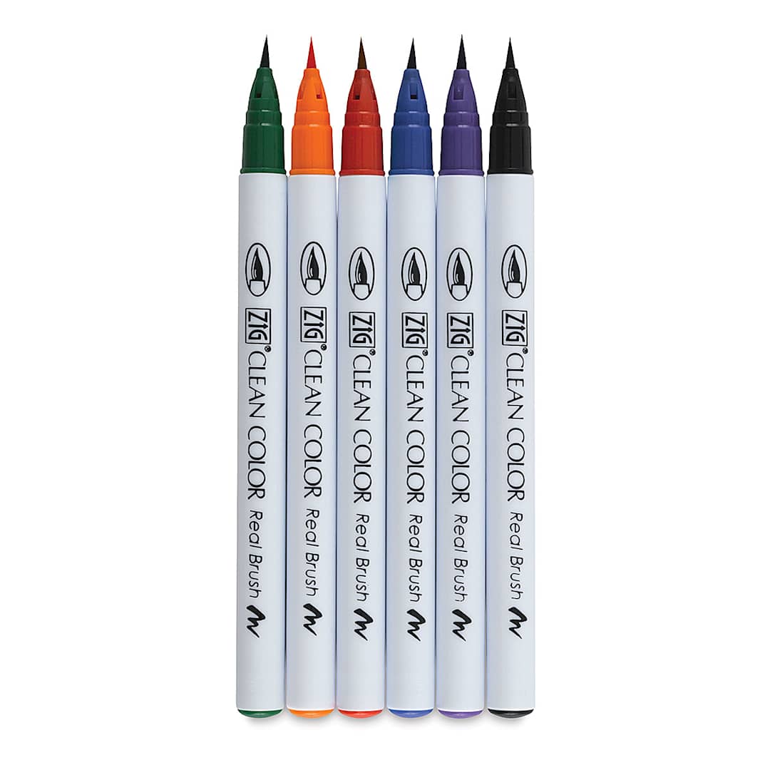 Open in modal - Kuretake Zig Clean Color Real Brush Pens - Components of Assorted Colors Set of 6 