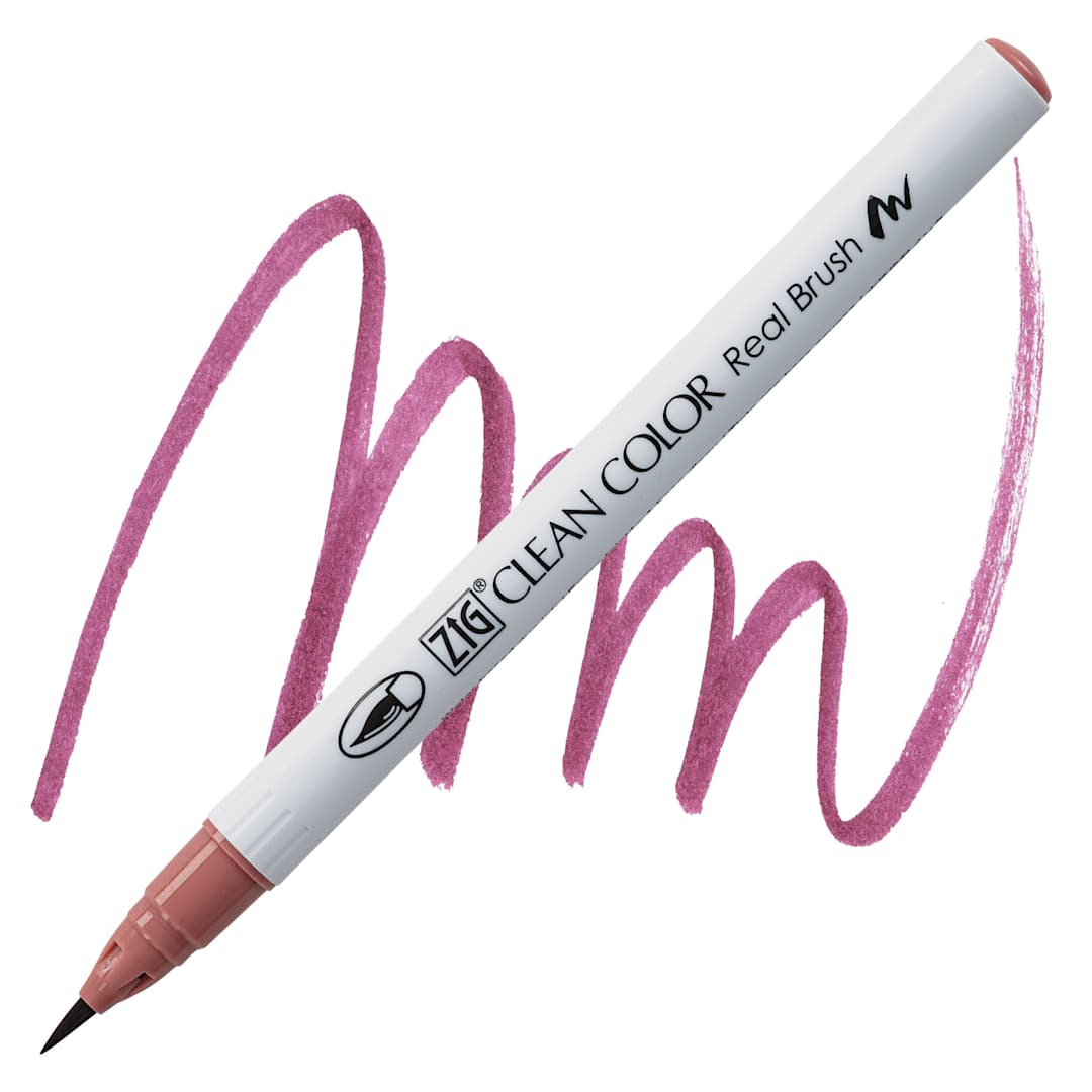 Open in modal - Kuretake Zig Clean Color Real Brush Pen - Dark Blossom Pink pen and swatch