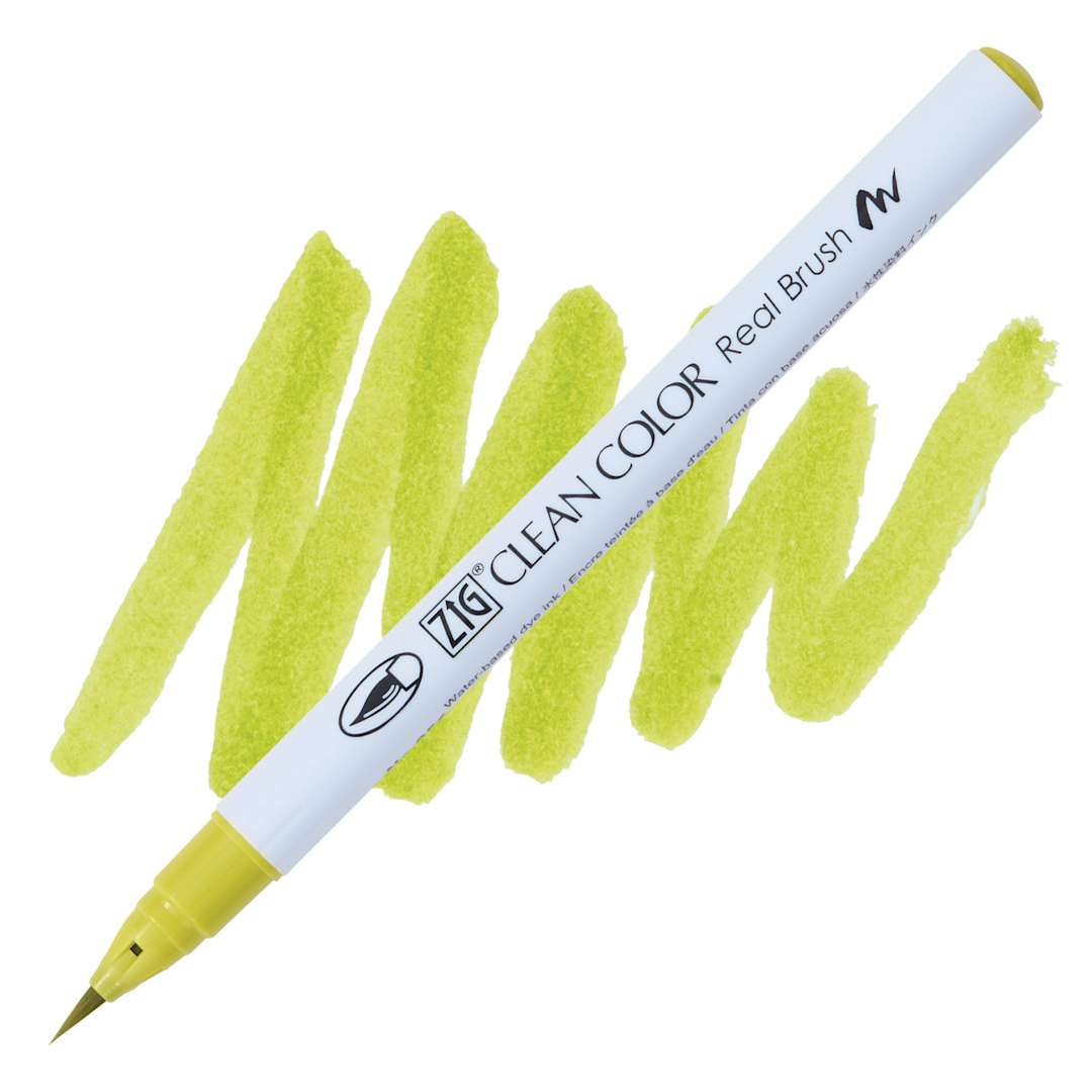 Open in modal - Kuretake Zig Clean Color Real Brush Pen - Smokey Yellow pen and swatch
