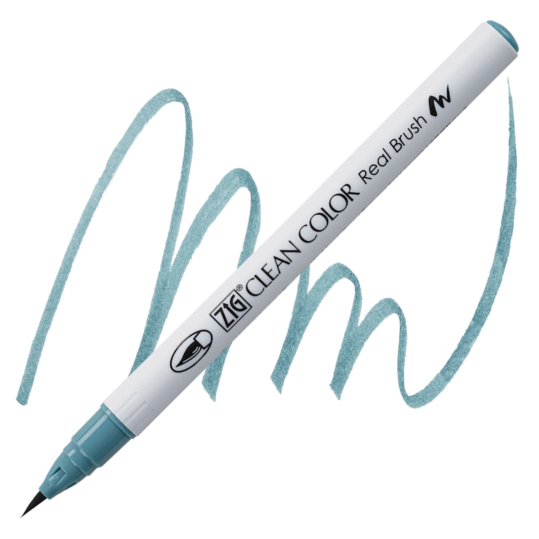 Open in modal - Kuretake Zig Clean Color Real Brush Pen - Smokey Teal pen and swatch