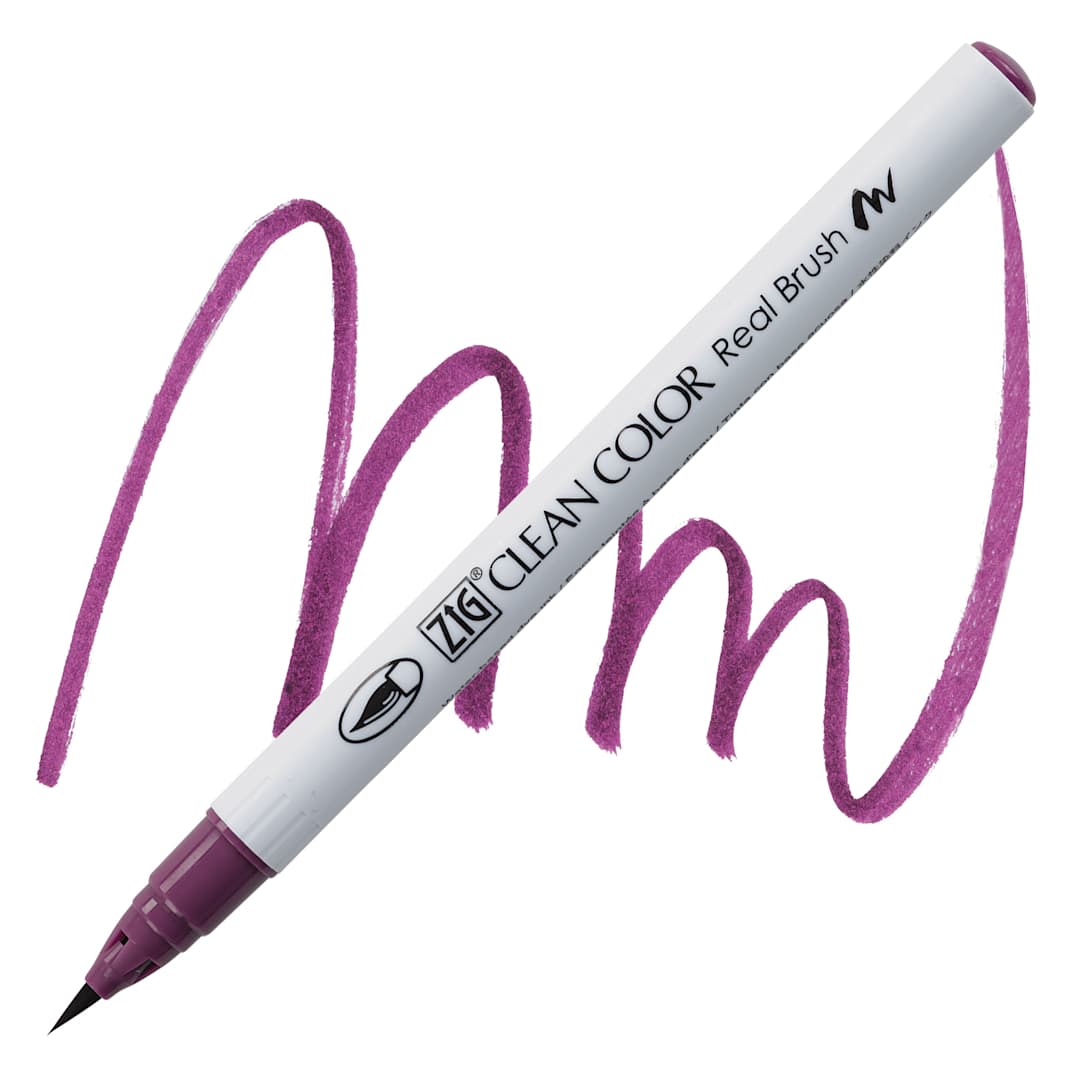 Open in modal - Kuretake Zig Clean Color Real Brush Pen - Red Grape pen and swatch