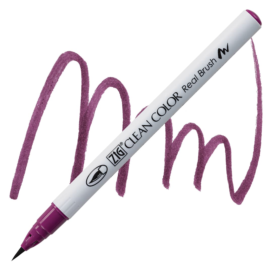 Open in modal - Kuretake Zig Clean Color Real Brush Pen - Deep Red Grape pen and swatch