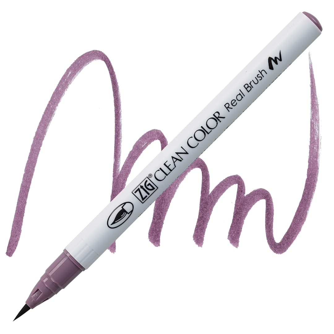 Open in modal - Kuretake Zig Clean Color Real Brush Pen - Plum Gray pen and swatch
