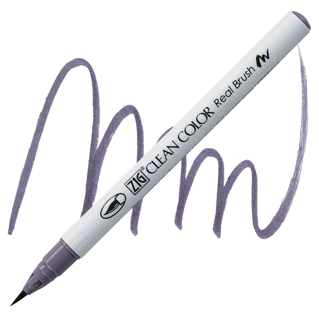 Open in modal - Kuretake Zig Clean Color Real Brush Pen - Purplish Gray pen and swatch