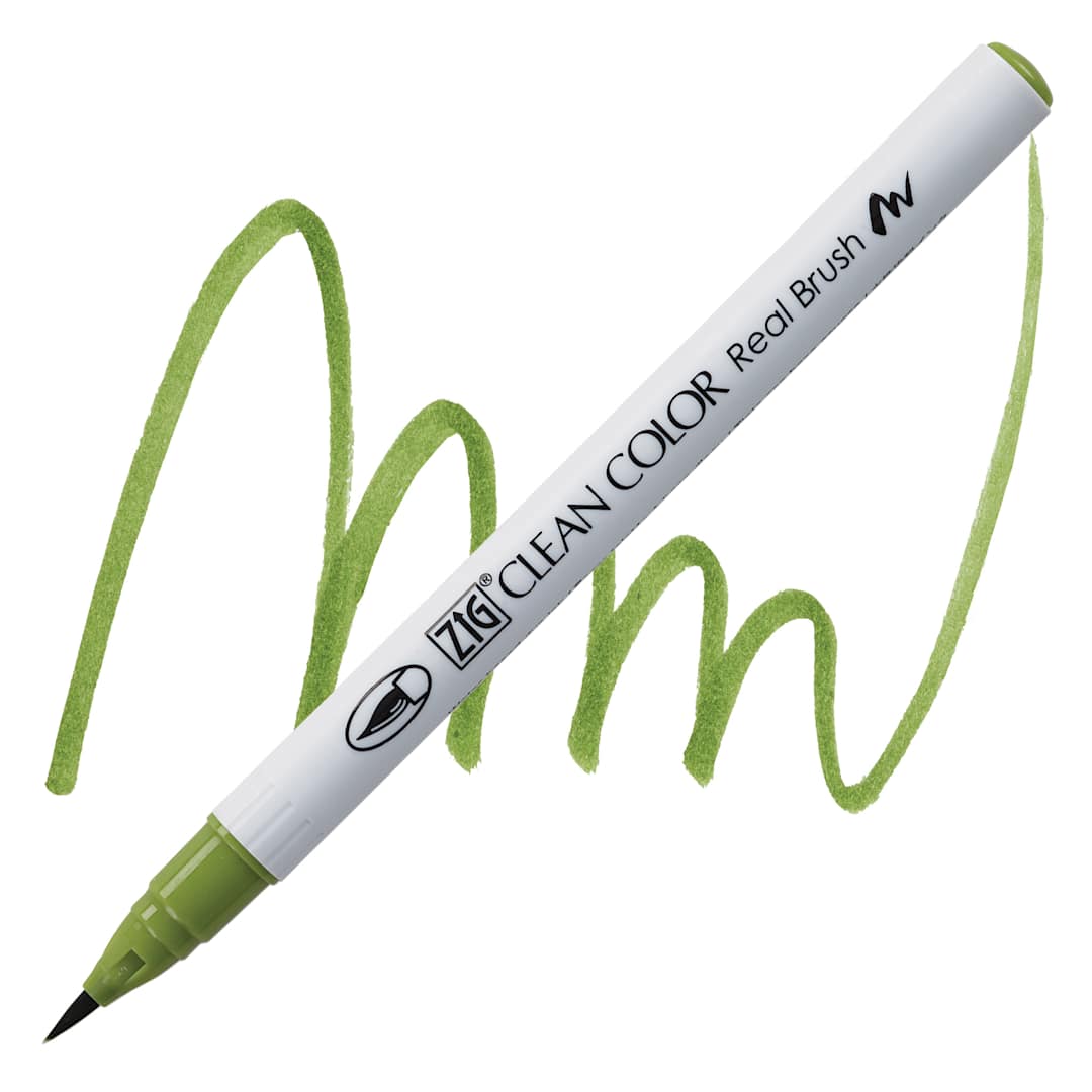 Open in modal - Kuretake Zig Clean Color Real Brush Pen - Evergreen pen and swatch