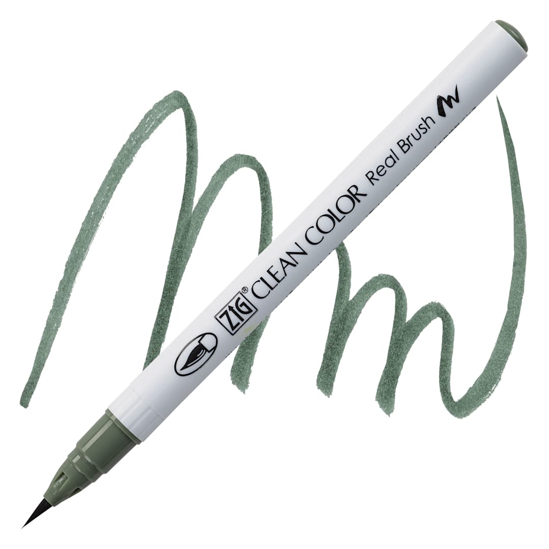Open in modal - Kuretake Zig Clean Color Real Brush Pen - Green Gray pen and swatch
