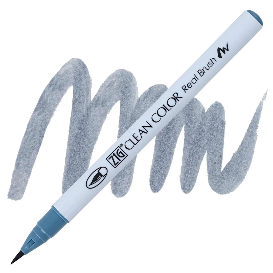 Open in modal - Kuretake Zig Clean Color Real Brush Pen - Blue Gray pen and swatch