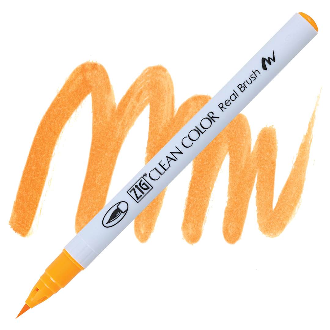 Open in modal - Kuretake Zig Clean Color Real Brush Pen - Bright Yellow pen and swatch