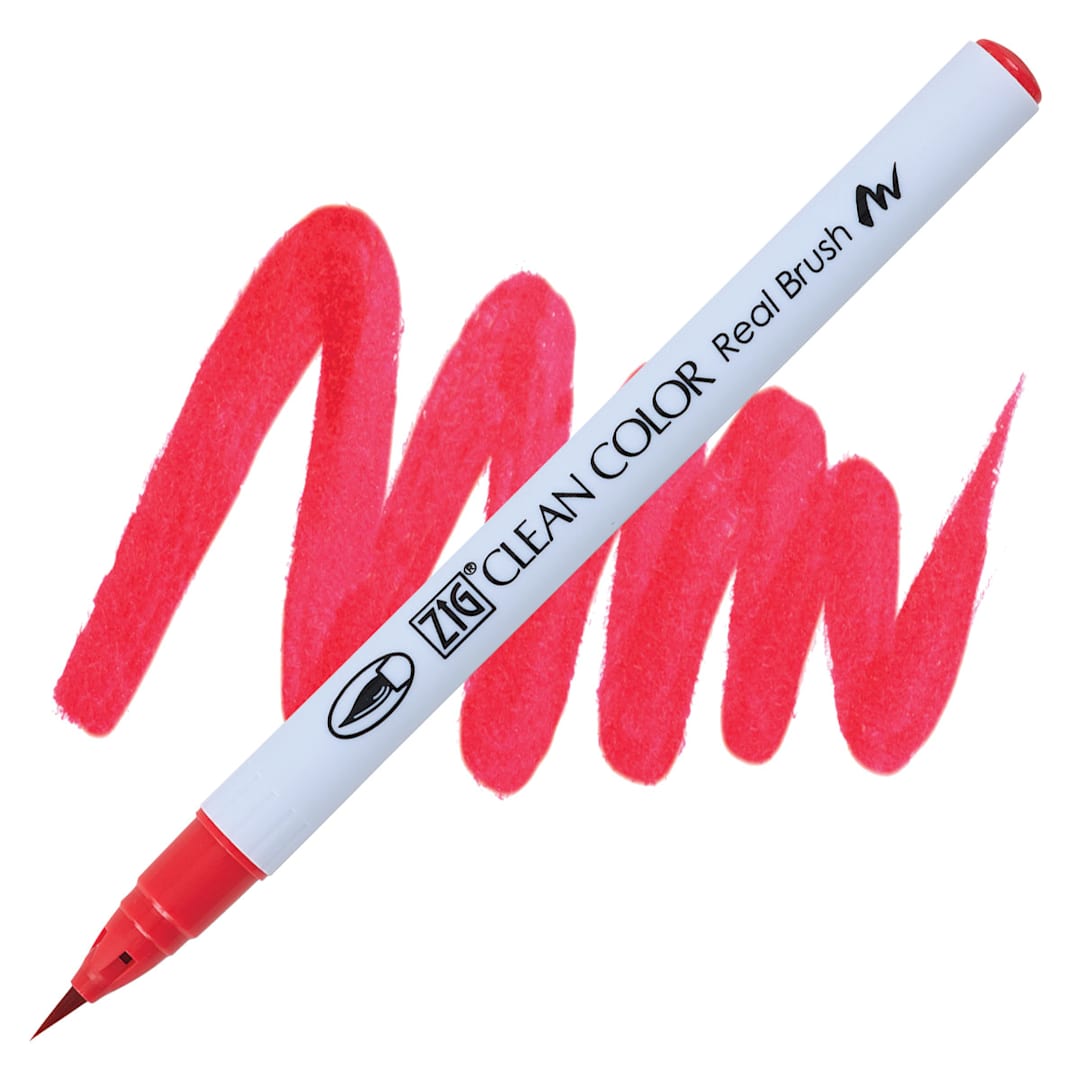 Open in modal - Kuretake Zig Clean Color Real Brush Pen - Carmine Red pen and swatch