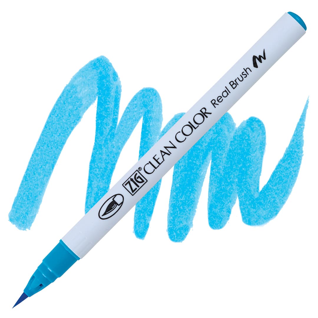 Open in modal - Kuretake Zig Clean Color Real Brush Pen - Cobalt Blue pen and swatch
