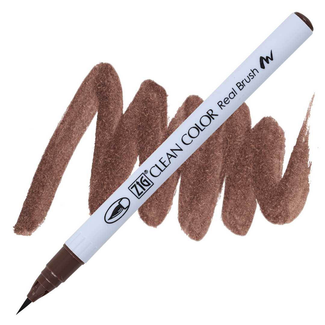Open in modal - Kuretake Zig Clean Color Real Brush Pen - Dark Brown pen and swatch