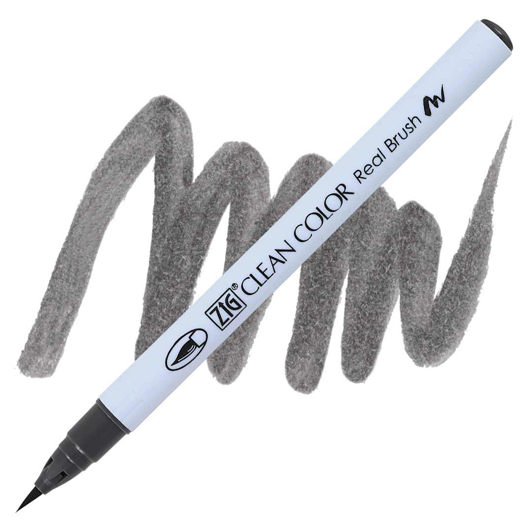 Open in modal - Kuretake Zig Clean Color Real Brush Pen - Dark Gray pen and swatch