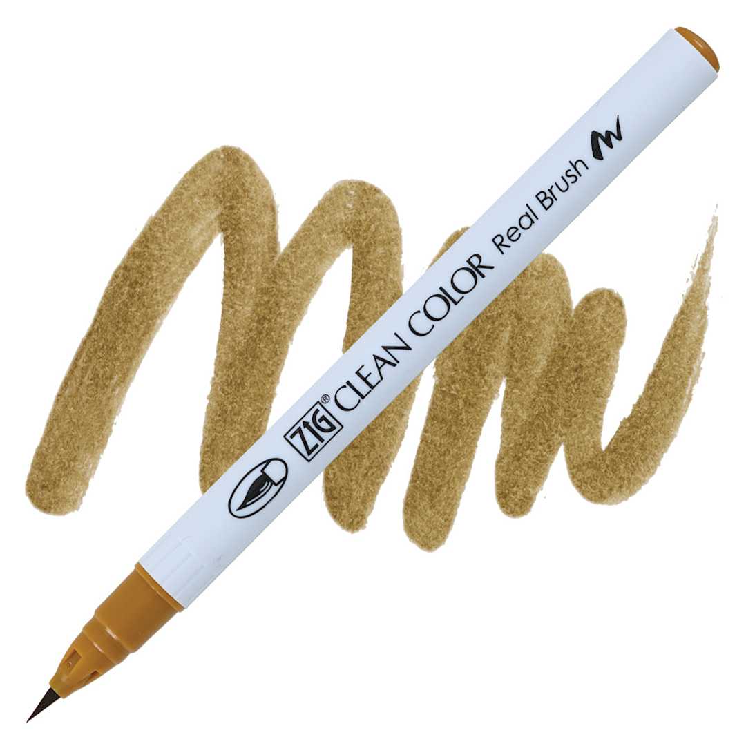 Open in modal - Kuretake Zig Clean Color Real Brush Pen - Dark Oatmeal pen and swatch