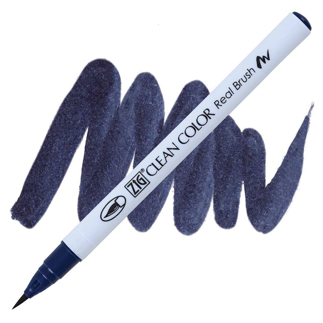 Open in modal - Kuretake Zig Clean Color Real Brush Pen - Deep Blue pen and swatch