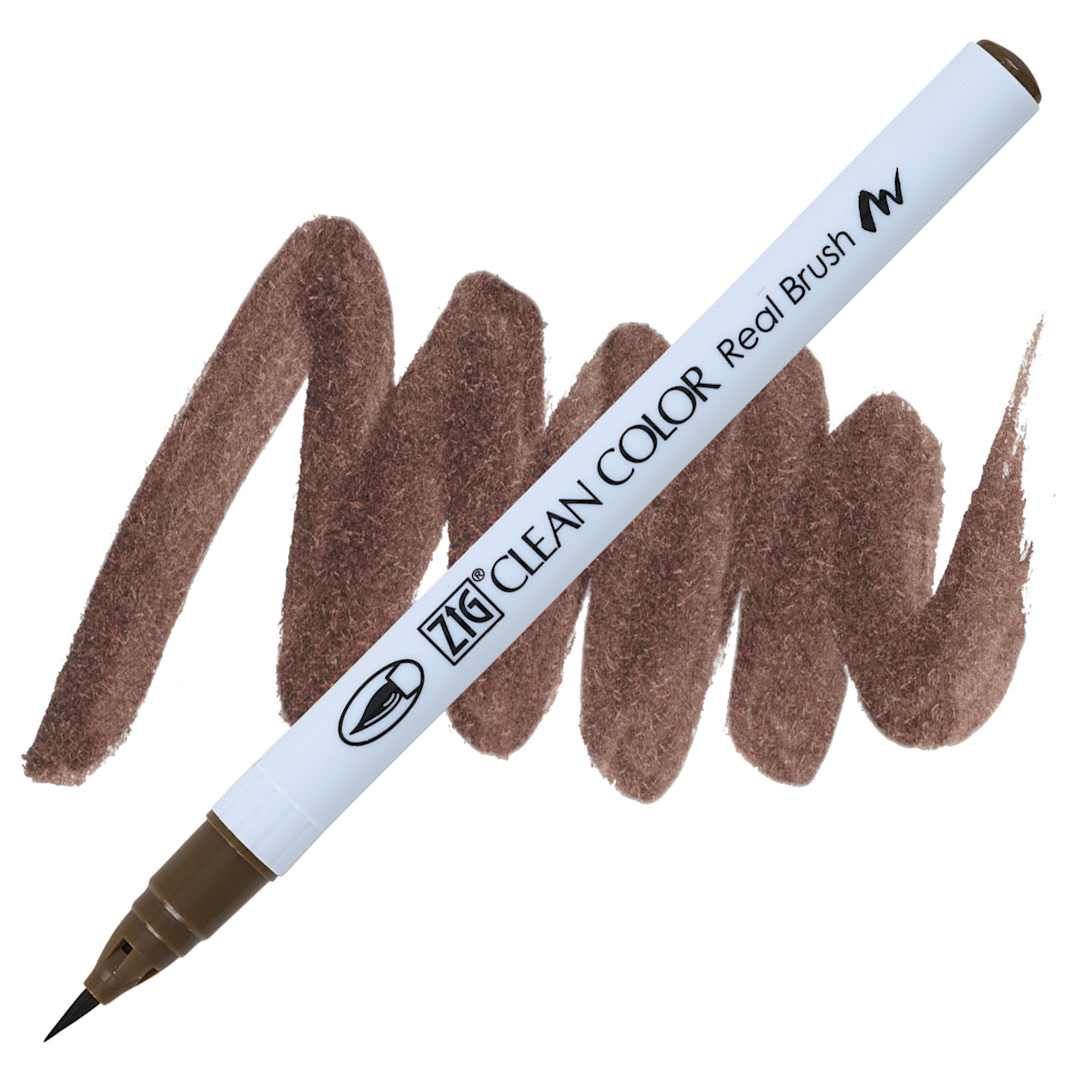 Open in modal - Kuretake Zig Clean Color Real Brush Pen - Deep Brown pen and swatch