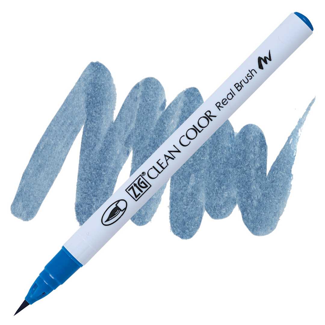Open in modal - Kuretake Zig Clean Color Real Brush Pen - Dull Blue pen and swatch
