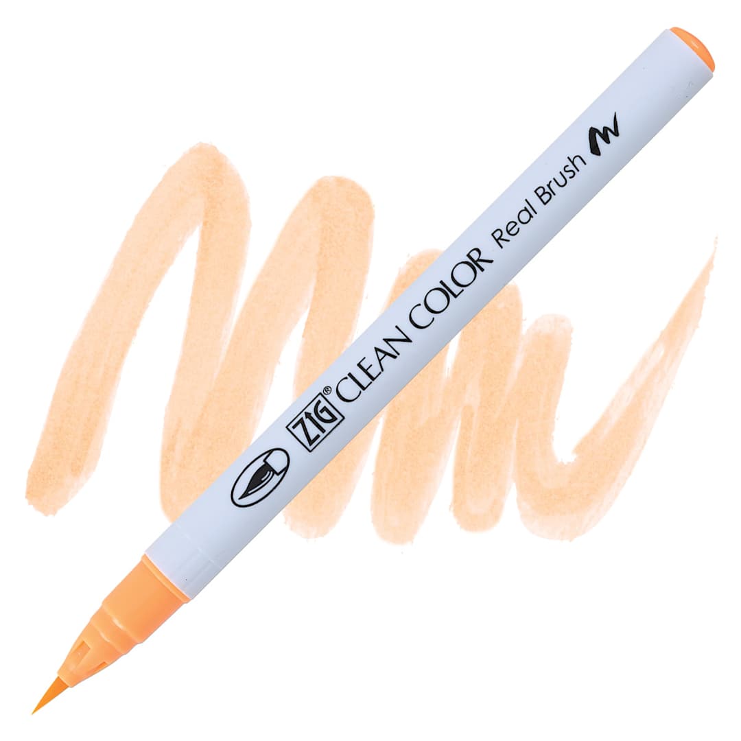 Open in modal - Kuretake Zig Clean Color Real Brush Pen - Fluorescent Orange pen and swatch