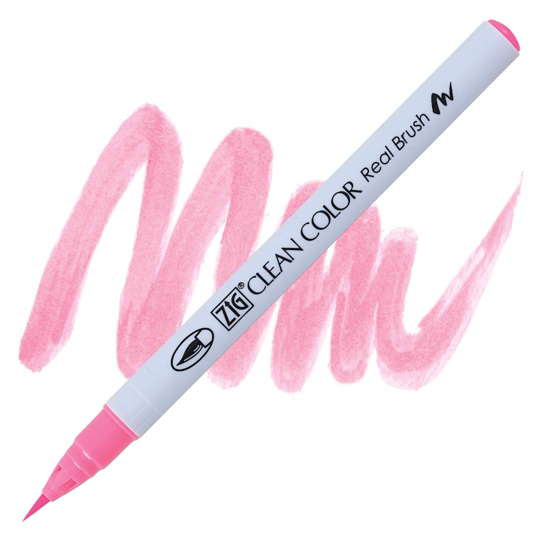 Open in modal - Kuretake Zig Clean Color Real Brush Pen - Fluorescent Pink pen and swatch