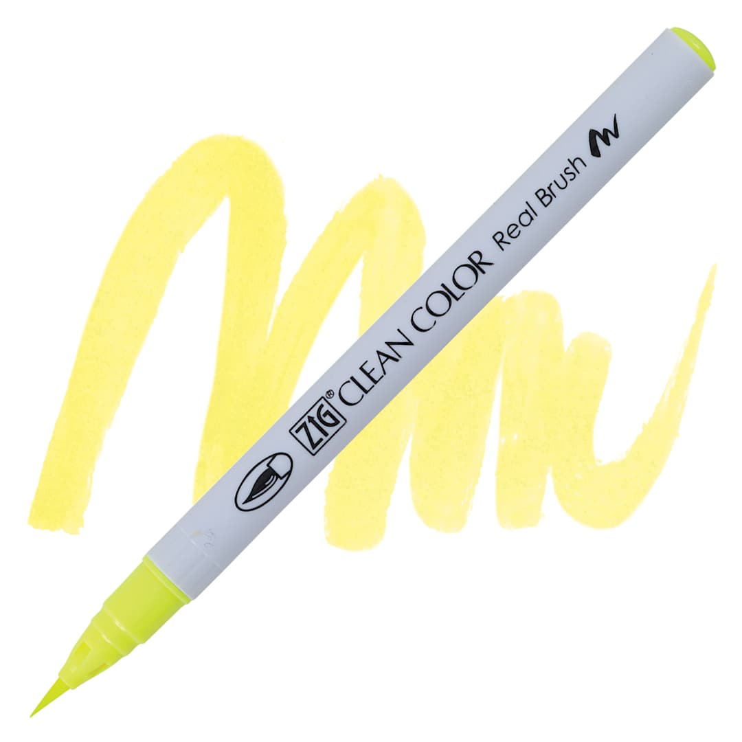 Open in modal - Kuretake Zig Clean Color Real Brush Pen - Fluorescent Yellow pen and swatch