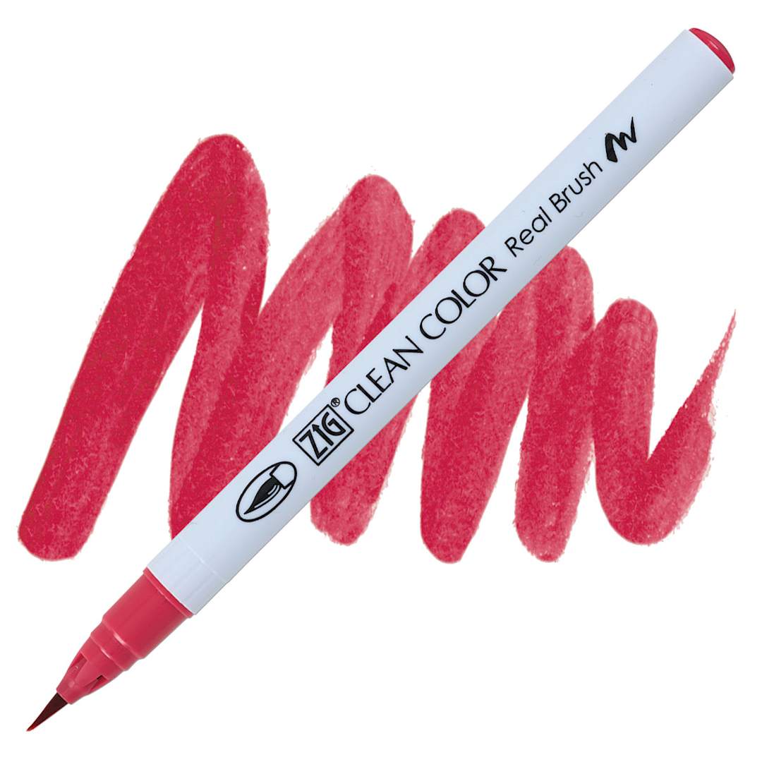 Open in modal - Kuretake Zig Clean Color Real Brush Pen - Geranium Red pen and swatch